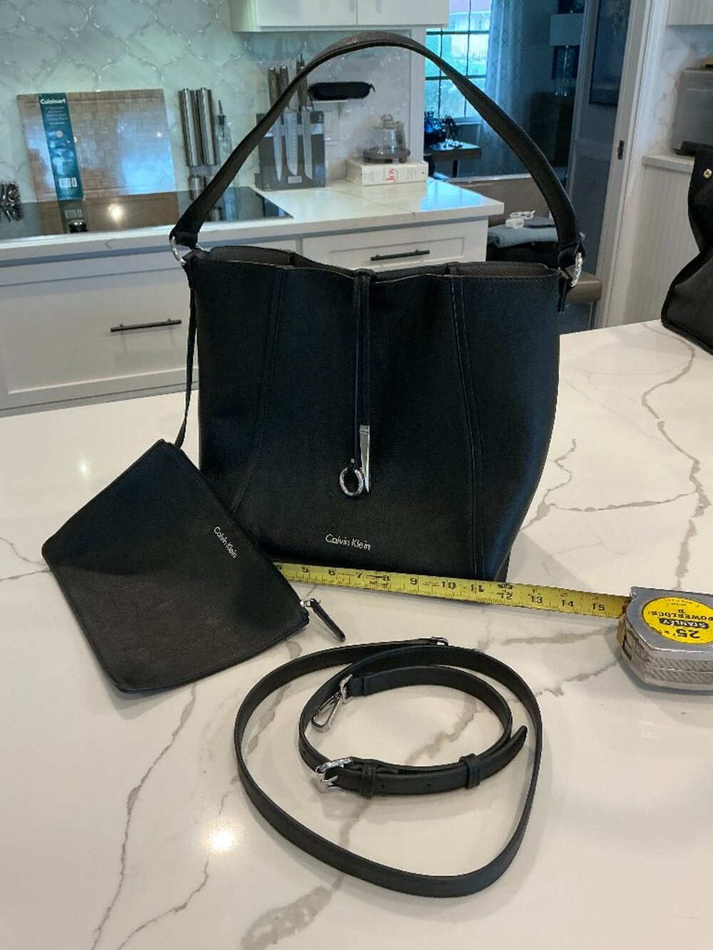 Calvin Klein Reversible Bucket Purse Gray/Black w Matching Tote & Shoulder Strap
